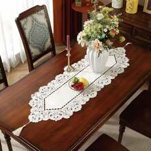 1pc Embroidered Floral Table Runner, Farmhouse Style Polyester Embroidered Hollow-Out Dust-Proof Table Runner, Suitable For Cabinet, Dining Table, Coffee Table, Daily Home Decor And Wedding Party Holiday - 010 White - View 4