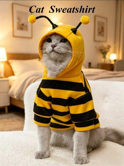 Áo hoodie hình ong dễ thương chống trượt cho mèo và chó, trang phục ong ngộ nghĩnh cho chó nhỏ, chó săn Beagle, mèo xanh, trang phục mùa xuân thu.