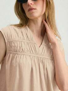 Ontre 2026SS Nueva Blusa para Mujer, Tejido Tejido, Estilo Urbano Elegante Casual, Moda Minimalista para Ir al Trabajo - Albaricoque - Ver 1