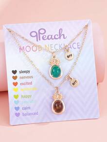 2Pcs/Set Teen Girls Balloon Mood Necklace Set Temperature Sensing Color‑Changing Heart Flower Butterfly Key Pendant Necklaces Friendship Daily Jewelry - Multicolor - View 17