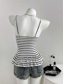 Camiseta ajustada con pliegues en el busto a rayas rosas para el verano - Blanco 2 - Ver 2