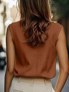 Camiseta sin mangas casual/de trabajo para mujer, estilo europeo y americano, ropa de ocio elegante en beige, azul, rosa, verde para el verano - Marrón Mocha - Ver 2