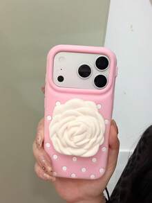 Ốp lưng điện thoại họa tiết hoa hồng 3D chấm bi, tương thích với iPhone 17 Pro Max, 16 Pro Max, 15 Pro Max, 14 Pro Max, 13 Pro Max, ốp bảo vệ điện thoại bằng silicon chống sốc dễ thương, quà tặng cho sinh nhật, ngày lễ tình nhân, các ngày lễ. - Hồng - Xem 2