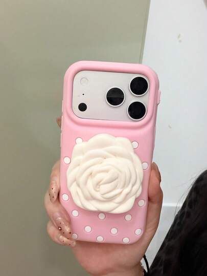 波点3D玫瑰花手机壳，适用于 17 Pro Max、16 Pro Max、15 Pro Max、14 Pro Max、13 Pro Max，可爱硅胶防震手机保护套，生日、情人节、节日礼物