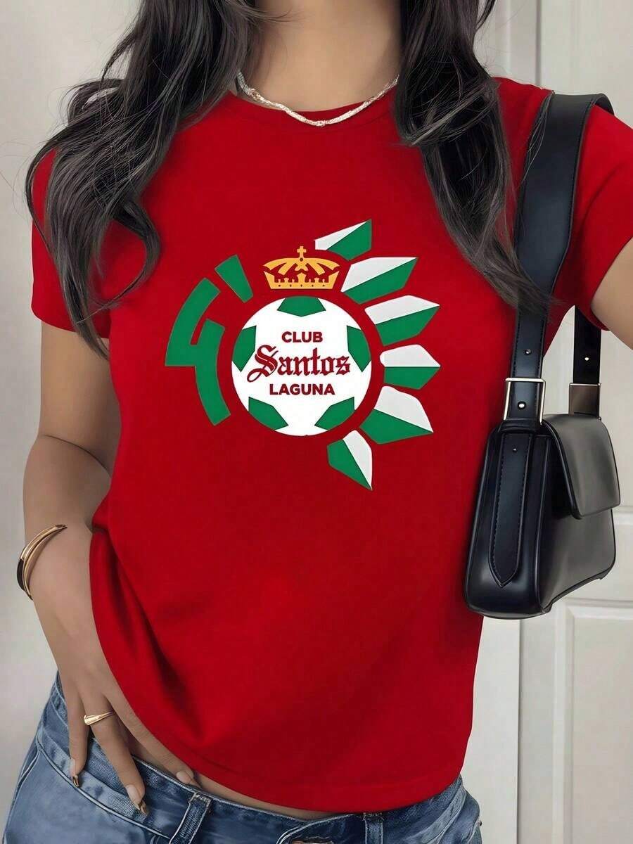 100% Cotton. Symbol Of Energy And Sporting Pride Inspired By The Winning Spirit Of The Club Represented With A Golden Crown And Green Petals. Women's 100% Cotton T-Shirt. Women's Simple Solid Color T-Shirt, Loose And Slim Fit Casual Short Sleeve - 紅色的 - 查看 1