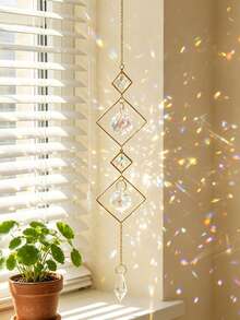 1pc Geometric Crystal Suncatcher Hanging Prism Window Decor, Wall Hanging Home Decoration For Bedroom Living Room Balcony Garden Porch Apartment Room, Bohemian Aesthetic Gift, Seasonal Sunlight Sparkling Accent Art - Multicolor - View 2