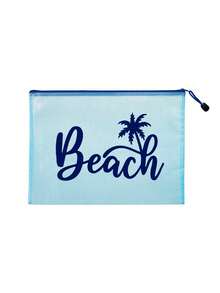 多色防水時尚網格海灘包，附「Beach」椰子樹印花化妝包，海灘主題，大容量透明化妝包 - 彩色 - 查看 15
