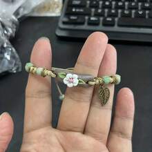 Handmade Ceramic Beaded Bracelet Adjustable Handmade Bracelet With Leaf Pendant Country Charm Accessory Bracelet Ceramic Floral Small Jewelry Friendship Bracelet Best Friends ESRC - Những bông hoa màu hồng dài - Xem 5