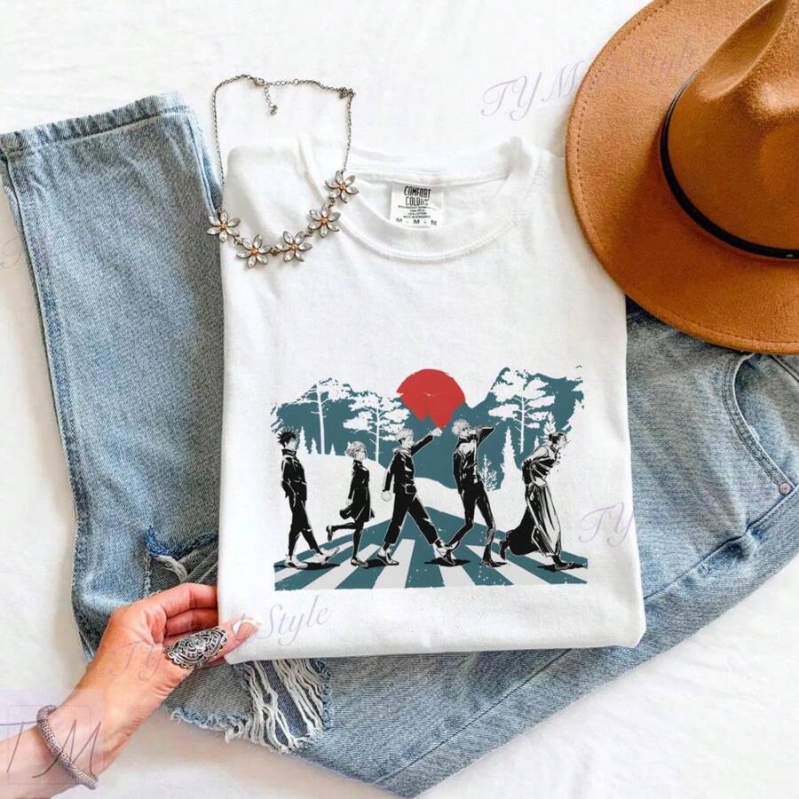 Abbey Road Anime Parody T Shirt, Unisex Oversized Shirt, Aesthetic Japanese Anime Tee, Gift for Anime Fans - Blanco - Ver 1