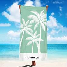 1pc Ultra Soft Teal Palm Tree Summer Pattern Beach Towel, Suitable For Beach, Pool Party, Vacation - Style3 - View 2