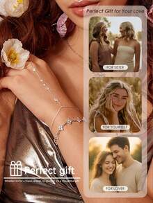 14k Gold/Silver Plated Delicate Ring Chain Bracelet Jewelry, Suitable As Gift For Women On Weddings, Parties, Birthdays And Other Occasions - Silver - View 3