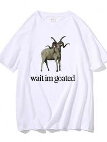 Women's T-ShirtsSinger Alex Wait Im Goated Graphic T-Shirt Funny Goat Meme Print Tshirt Unisex Pure Cotton Tees Men Women Oversized T-Shirts - 白色 - 查看 1