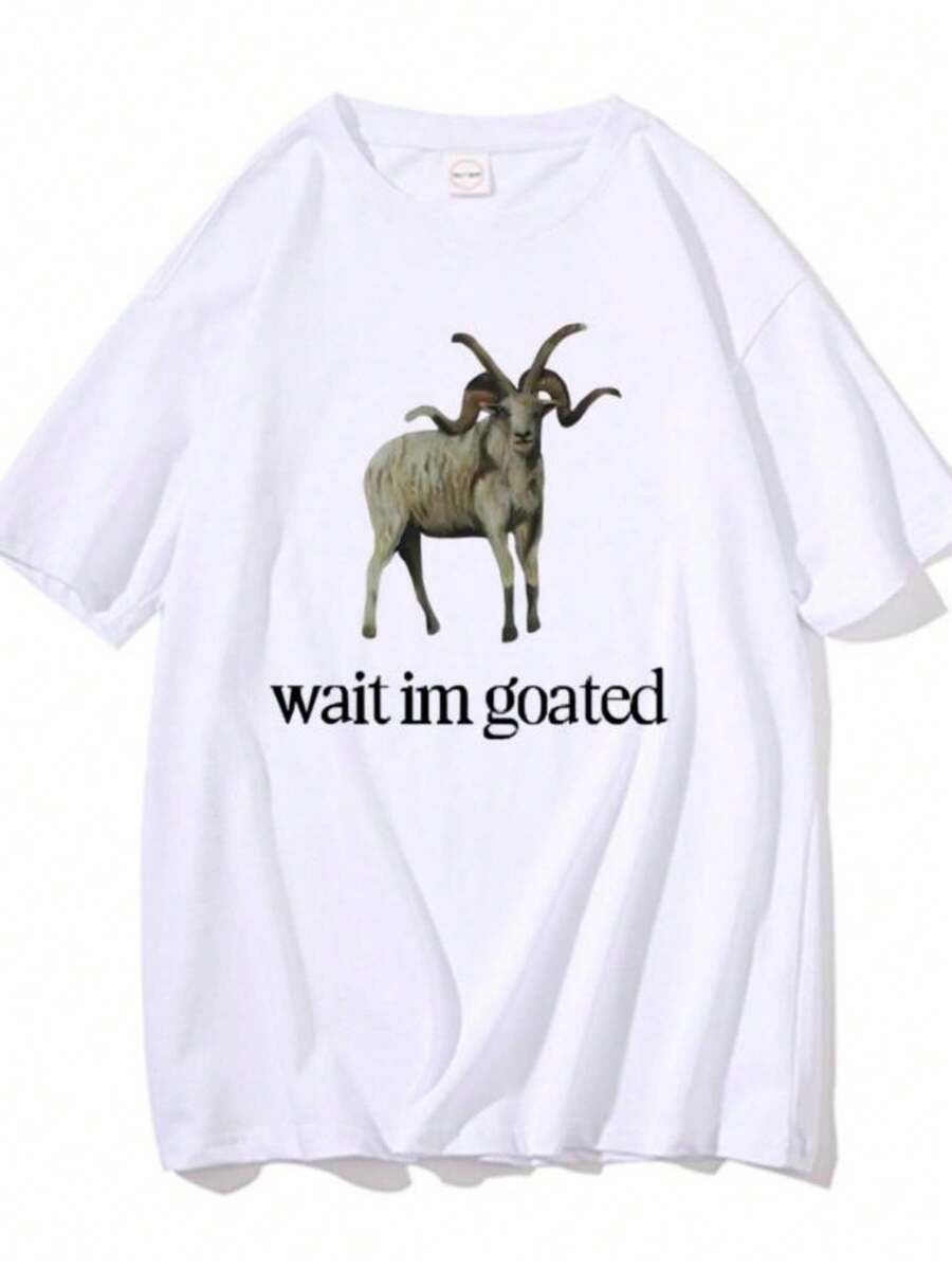 Women's T-ShirtsSinger Alex Wait Im Goated Graphic T-Shirt Funny Goat Meme Print Tshirt Unisex Pure Cotton Tees Men Women Oversized T-Shirts - 白色 - 查看 1
