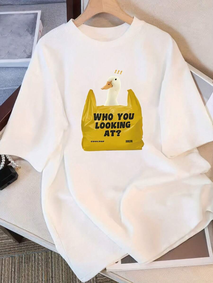 Camiseta de manga corta para mujer de algodón puro 2026 con estampado de diseño único, nuevo estilo de verano, corte holgado, top adelgazante para estudiantes, camiseta para damas. - Blanco - Ver 1