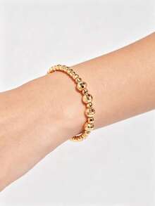 1pc Middle Eastern Style Laser Cut Metallic Bead Bracelet, Luxurious Tarnish-Resistant Craftsmanship, Versatile Daily Wear Jewelry - Gold - View 3