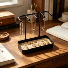 Jewelry Organizer Rack, White Multi-Function Necklace Holder, Ring Storage Box, Vanity Dresser Jewelry Stand, Earring Holder - Black - View 2