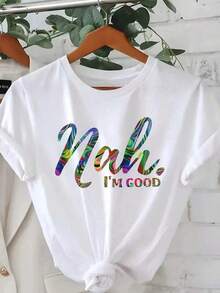 Camiseta Deportiva Casual para Mujer con Diseño Abstracto y Decoración de Eucalipto - Camiseta Atada, Elástica y de Cuello Redondo, Lavable aáquina, Ajuste Cómodo y Perfecta para Todas las Estaciones. - Blanco - Ver 1
