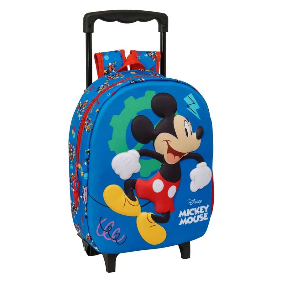 Safta Disney | School Backpack With Wheels 3D Mickey Mouse For Boys And Girls, Molded Front, Ergonomic Padded Shoulder Straps, Side Bottle Pocket, Identification Card - Option 3 - View 1