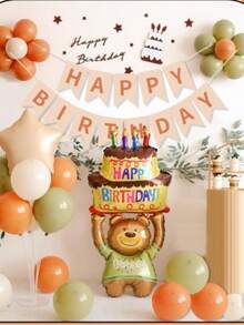 1pc Happy Birthday Party Balloon, Cute Bear Holding Cake Foil Balloon, Suitable For Birthday Party Decoration - Bear Holding Cake - View 8