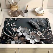 1pc Floral Pattern Absorbent Dish Drying Mat, Drip Mat For Espresso Machine, Sink Drain Mat, Faucet Pad, Bathroom Cup Mat, Kitchen & Bathroom Accessories - Multicolor - View 2