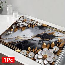 1pc Metal Silver Floral Pattern Printed Absorbent Dish Drying Mat, Concentrated Coffee Machine Countertop Absorbent Mat, Sink Drain Mat, Soft Faucet Absorbent Mat, Sink Cup Mat, Kitchen & Bathroom Accessories - Multicolor - View 14
