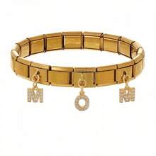 1 chiếc vòng tay thời trang cổ điển bằng thép không gỉ mạ vàng và bạc, đính đá Cubic Zirconia tổng hợp, khắc chữ "MAMA", vòng tay vuông kiểu mô-đun, thích hợp cho nữ dự tiệc và đeo hàng ngày. - Bạc - Xem 7