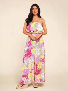 Top de tirantes de lunares & Pantalones de pierna ancha - Rosa - Ver 6