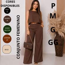 Women's Tailored Premium Linen Set, High-Waisted Wide-Leg Pants, 2-In-1 Linen, Summer - 鏽棕色 - 查看 6