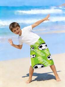1 pièce Serviette de plage de football vert pour enfants, serviette de plage avec imprimé étoile de ballon de football, serviette de bain douce et à séchage rapide pour garçons, décoration de plage, piscine et salle de bain, serviette de douche colorée 80x160cm - Multicolore - Voir 2