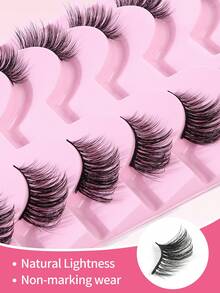 MAANGE 10 Pairs Fox Eye False Eyelashes Set, 5 Makeup Tools, Half-Strip False Eyelashes, Slim Daily Use, Curled And Enlarged Eyes, Eyelash Strips, Soft Half-Eye Shape, Suitable For Daily Wear - Black - View 10
