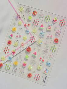 1pc Hand-Painted Apple Nail Art Sticker, Cute 5D Fresh Fruit Nail Accessory, Handmade Nail Decal, Nail Jewelry, Suitable For Women And Girls, Quality Nail Product, Short Nail Sticker, Summer Nail Sticker - Multicolor - View 11