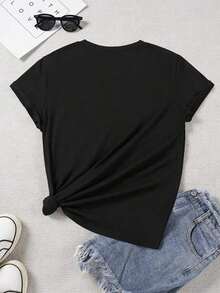 Soft, Breathable, And Lightweight For All-Day Comfort. Fashionable Printed T-Shirt For Women, Crew Neck, Casual Top, Women's Top, Soft And Breathable Knit Fabric, Regular Length, Machine Washable, Versatile Short-Sleeve T-Shirt For All Seasons, Suitable For Christmas, Easter, Halloween, Thanksgiving, Etc. 220g. Classic Crew Neck With A Relaxed Fit That Flatters All Body Shapes And Is Easy To Pair With Jeans, Shorts, And Leggings. - 黑色 - 查看 4