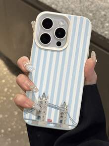 1pc Fashion Personalized Travel Striped London Eye Architecture Pattern Litchi Texture Anti-Fall Anti-Slip Soft Phone Case Protective Cover Compatible With Apple, Phones - Multicolor - View 4