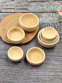 未上漆木碗 - DIY 手工迷你圆碗，可用于绘画、家居装饰、厨房调味品、沙拉、坚果、蘸酱、香料、糖果 - 便携式餐具套装，木制迷你圆碗工艺品，小型未上漆木碗，家居装饰，创意绘画，迷你家居装饰 - 彩色 - 查看 5