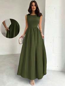 Vestido largo de línea A con fruncido azul para mujer, adecuado para el Día de San Valentín, conciertos, actuaciones, citas, fiestas, bodas, bailes de graduación, sexy, elegante, ir y venir del trabajo, vuelta al cole, vacaciones, playa, romántico - Café integral 2 - Ver 7