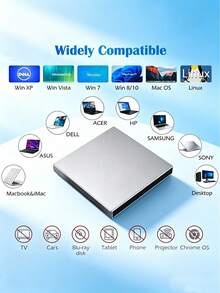 Ultra Slim Portable USB External CD DVD Burner, Plug & Play CD-R DVD-R Writer, High Speed External Optical Drive, Compatible With Laptops & Desktop PCs - View 4
