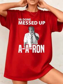 Women's T-Shirt With Humorous Graphic Print Of The Phrase "You Ruined It, AAron", 100% Cotton, Crew Neck, Casual Style, 1 Piece. They Are Excellent Gifts For Friends And Family. - 紅色 - 查看 7