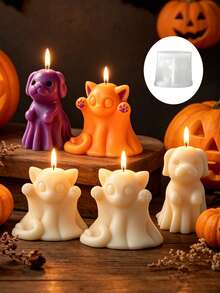 Khuôn nến hình ma, mèo, chó dành cho Halloween, khuôn silicon hình động vật dễ thương và kỳ lạ để tự làm nến. - Khuôn silicon hình chú cún ma - Xem 1
