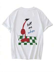 Nueva Camiseta de Verano Minimalista con Estampado de Ilustración de Cartas de Póker, Cuello Redondo, Manga Corta, Casual, Moderna y Versátil para Mujer - Estilo Vintage Urbano, Unisex, Holgada, de Algodón, Manga Corta, Cuello Redondo, Blusas para Mujer. blusas.blusas casuales para dama. - Blanco 2 - Ver 3
