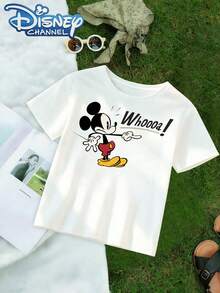 Disney Casual Style Men's T-Shirt Mickey Mouse Whoooa Print Summer Outfit For Kids And Teens Gift - 白色 - 查看 2