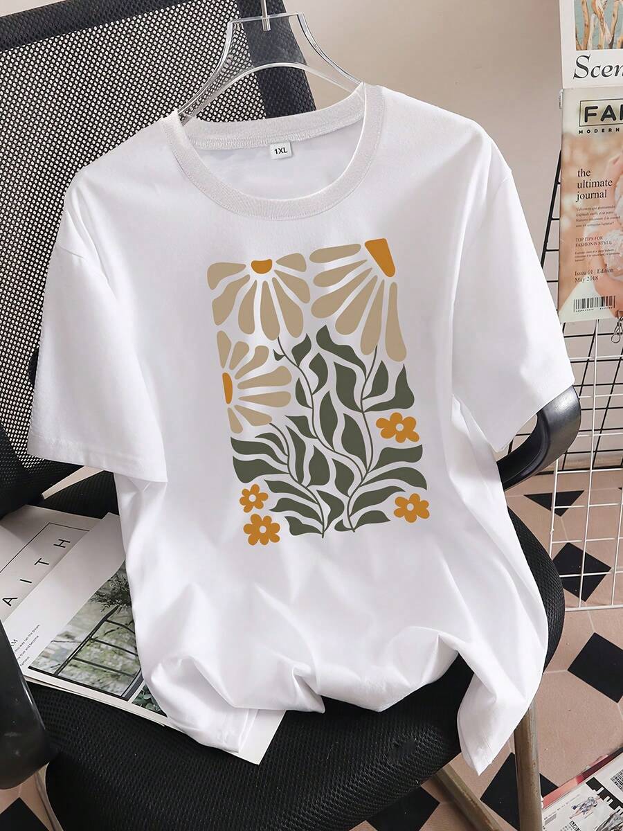 Talla Grande - Talla Grande - Camiseta con estampado de letras de talla grande, Top casual de manga corta y cuello redondo para verano y primavera, Ropa de talla grande para mujer - Blanco - Ver 1