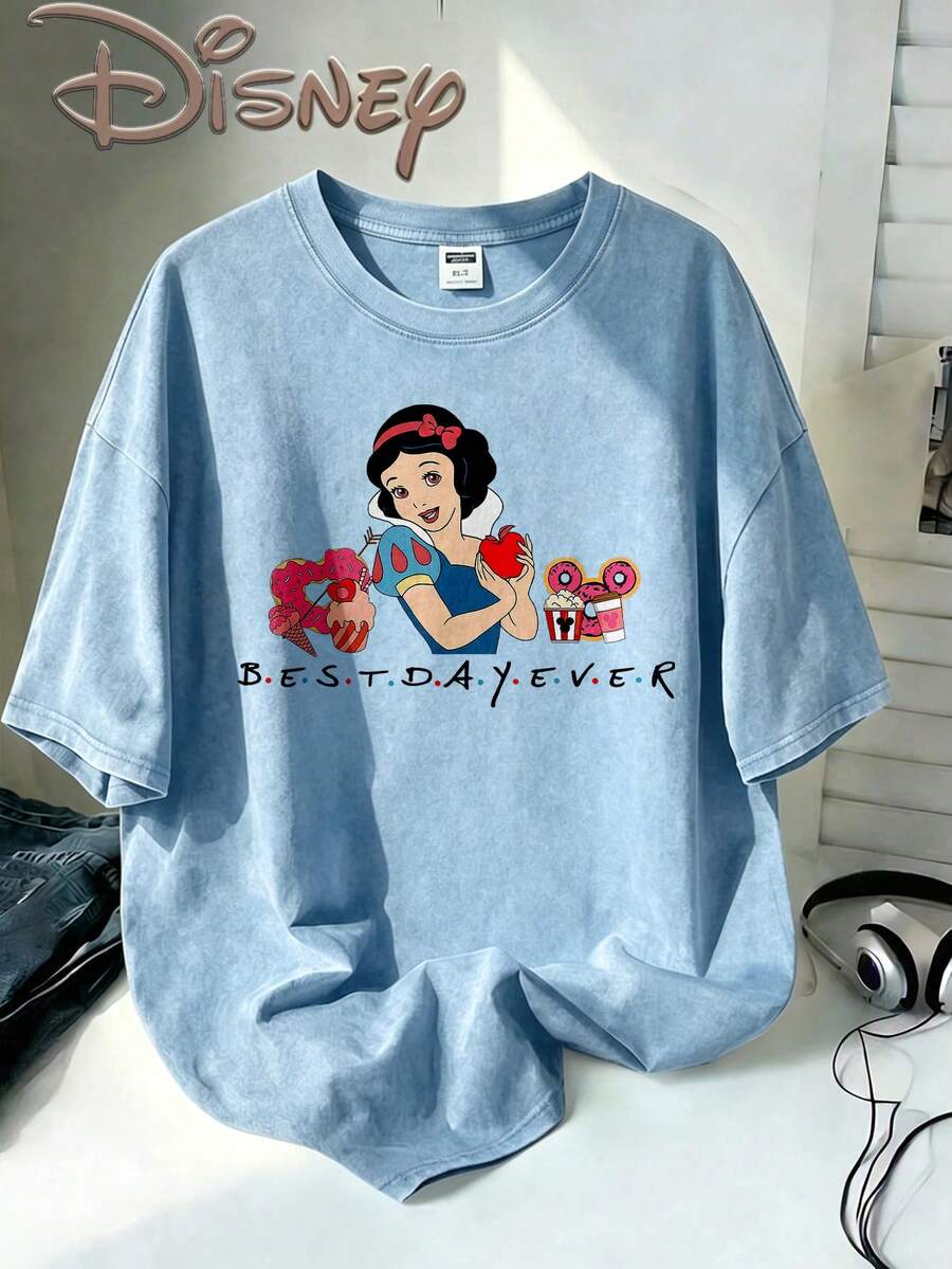 Disney Oversize Round Neck Washed T-Shirt With Disney Snow White Print, Disneyland, Disney Animal Kingdom, Disney Family Vacation Trip, Summer Outfits For Women, Vacation Outfits Women, Dresses,, Dresses For Women, Summer Clothes, Summer Tops, Capris For Women, Rompers For Women, Jeans For Women, Jorts, Graphic Tees Women, Tank Tops Women, Dresses For Women Summer, Summer Tops, Summer Clothes, Summer, Swimsuits For Woman, Bathing Suits For Women, Bikinis, White Tank Top, Women Sweatshirts & Hoodies, Cord Sets For Women, Trajes Elegantes De Mujer, Conjuntos De Dos Piezas Para Mujer, Skirt Two Piece Set, Conjuntos De Mujer, Blusas, Trajes De Mujer Casual, Free Shipping, Co Ords Sets Women, Faldas - Màu xanh nhạt - Xem 1