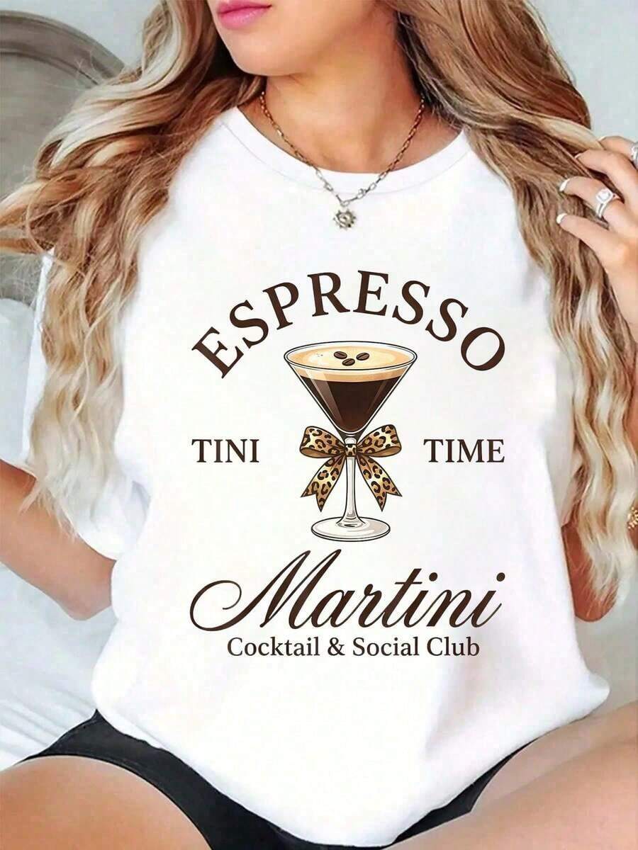 Camiseta de algodón 100% para mujer, diseño Espresso Martini Social Club, camiseta gráfica de algodón con estampado, manga corta, top casual de verano, playeras de mujer. - Blanco - Ver 1