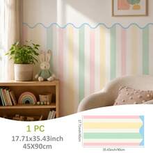 SUPSTICKER 1 pieza Pegatina de pared de vinilo con rayas onduladas de color pastel, autoadhesiva y removible, 17.72*35.43/47.24 pulgadas, adecuada para decoración del hogar DIY en interiores - 1PC - Ver 13