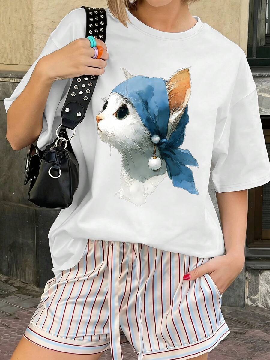Camiseta de verano de moda premium para mujer, camisa para vacaciones en la playa, camisa de algodón puro para chicas, ecológica. - Blanco - Ver 1
