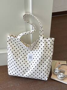 Cherry Print Simple Bucket Large Shoulder Tote Bag Student Girl Shoulder School Bag - White - View 4