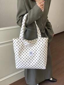 Cherry Print Simple Bucket Large Shoulder Tote Bag Student Girl Shoulder School Bag - White - View 8