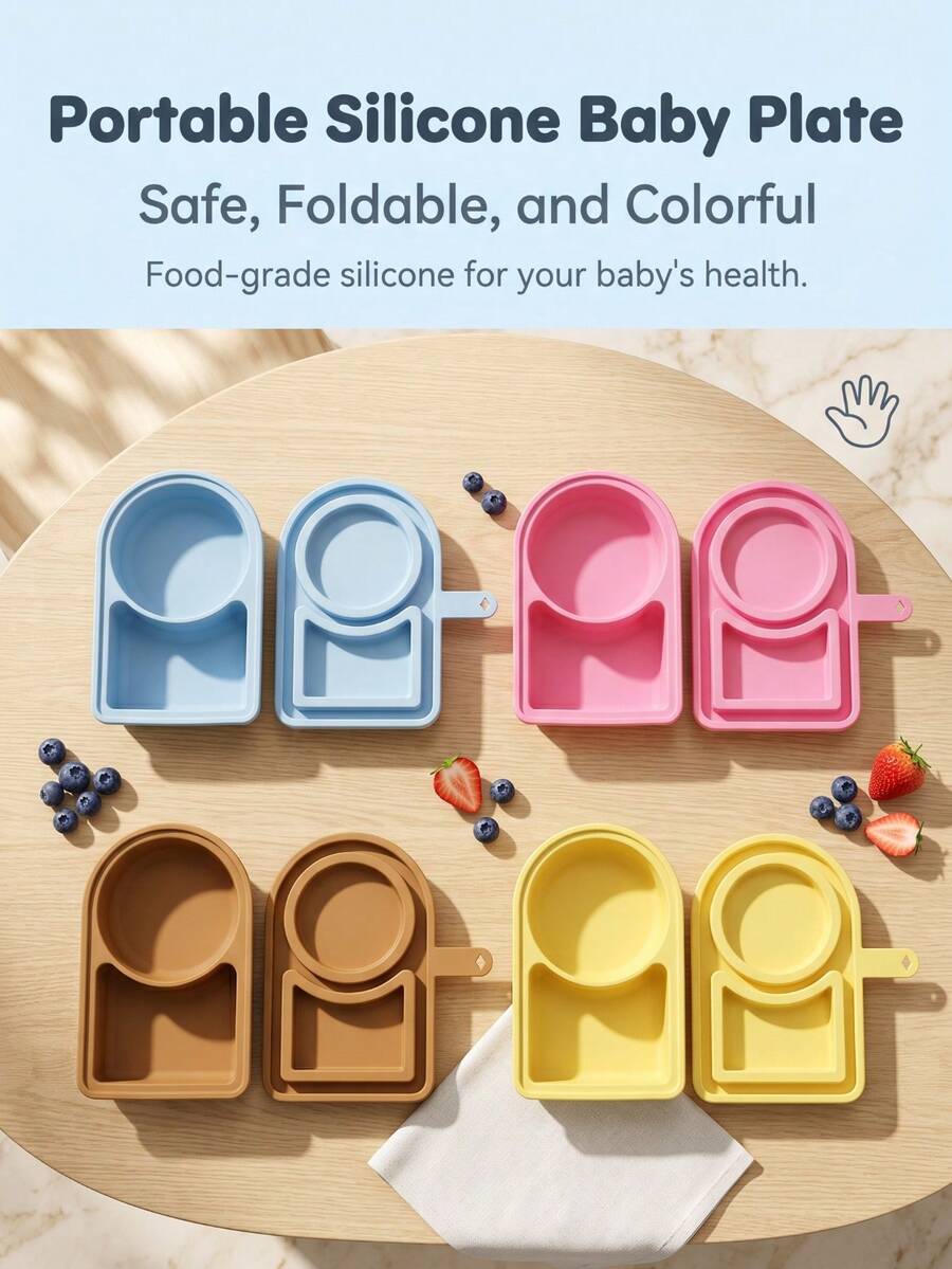 Silicone Food Storage Container With Lid, 2-Compartment Reusable Snack Bento Tray, Microwave Bento Box, Baby Food Fresh-Keeping Container, Kitchen Daily Utensil - Multicolor - View 1