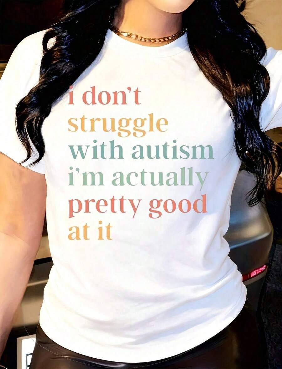 Women's T-Shirt: I Don't Have A Problem With Autism, I'm Actually Quite Good At It. Casual, Crew Neck, Short Sleeves, Perfect As A Birthday Gift, Suitable For All Seasons, For Everyday Outdoor Wear. - 白色 - 查看 1