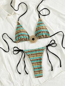 Bộ bikini đi biển mùa hè 2026 dành cho nữ, gồm 2 mảnh, đồ bơi nữ in họa tiết nhiệt đới, kiểu dáng thanh lịch, gợi cảm, hở lưng, thích hợp cho kỳ nghỉ biển, bikini hai mảnh, quần áo nữ đi biển, tankini. - màu xanh lá - Xem 5